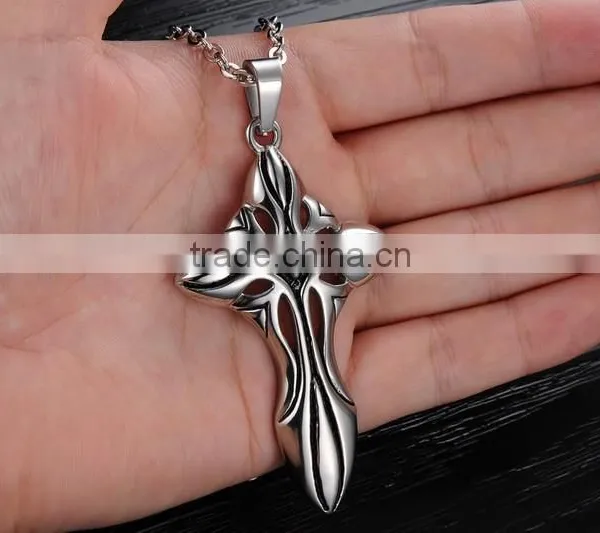 2016 Hotselling Design Gothic Wind The Cross of Carve Patterns Rock and Roll Style Titanium Steel Necklace photo-2