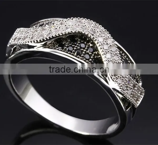 Trending Style Curve Wavy Pattern Jet & Clear Zirconia Stones Party Jewelry Ring photo-5