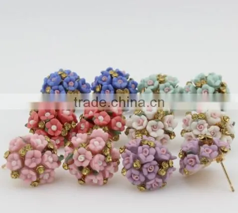 Fashion Beautiful Colorful Ball Stud Earrings Latest Style Flower Earrings For Girls photo-5