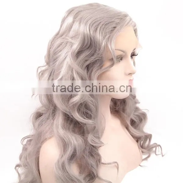 Alli Express Long Style Synthetic Wig 1b Grey# Body Wave Lace Front Wig photo-3