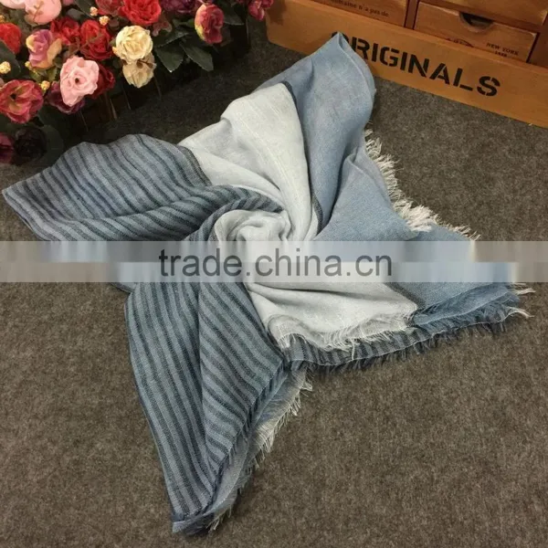 Latest Design Korean Fashion Cotton Linen Striped Fringe Tassel Scarf photo-3
