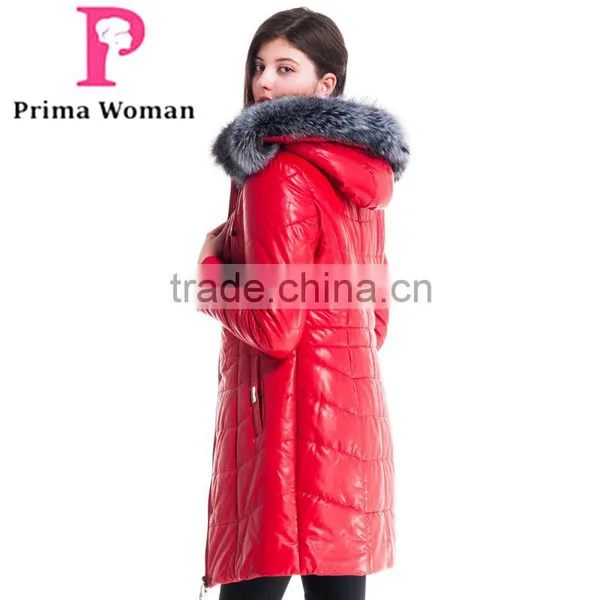 2015 Winter Women Medium Length Slim Fit Coat With Brown Fox Hat Overcoat photo-2