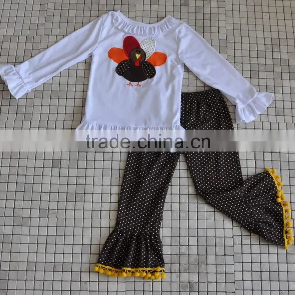 Traditional Holiday Wholesale Boutique Turkey Embroidery Baby Girl Thanksgiving Outfits photo-6