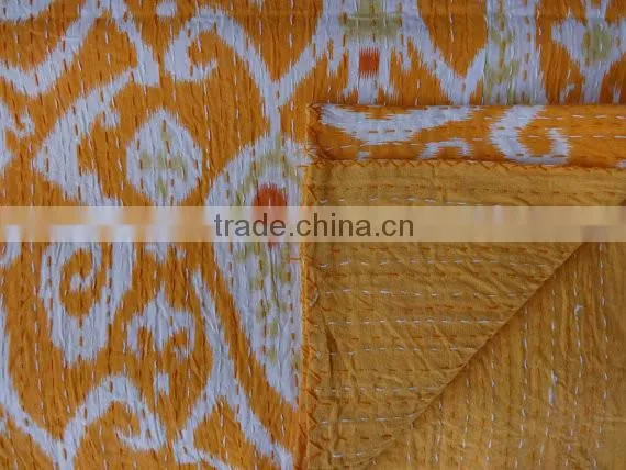 Orange Kantha Quilt / Ikat Kantha Quilt / Kantha Quilts Lot