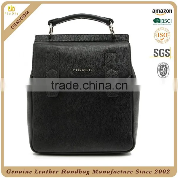 Guangzhou Factory OEM Pebble Leather Mens Bag Dual Use Backpack and Messenger Bag Custom Bucket Black Leather Bag for Men photo-2
