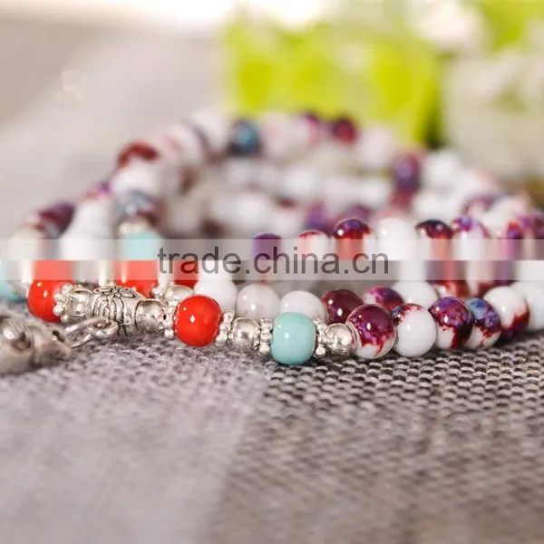 Mixed Color - 108 Prayer Beads Bracelet Porcelain Buddhist Vintage Style Meditation Mala Beads photo-2