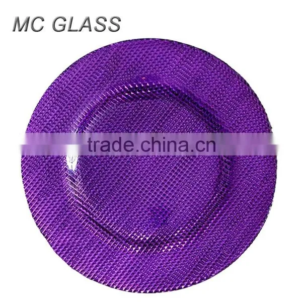 New Dishes Wedding Decoration Purple Glass Charger Plate Underplate