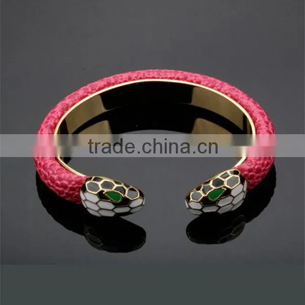2016 Fashionable Stainless Steel Gold Plated Snake Bangle Jewelry Europe Brand Leather Bracelet photo-4