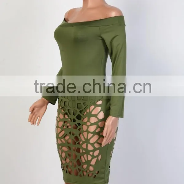Bonvatt Autumn&Winter Sexy Hollow Out Low Round Neck Long Sleeve Slim Bandage Club Dress With Holes photo-6