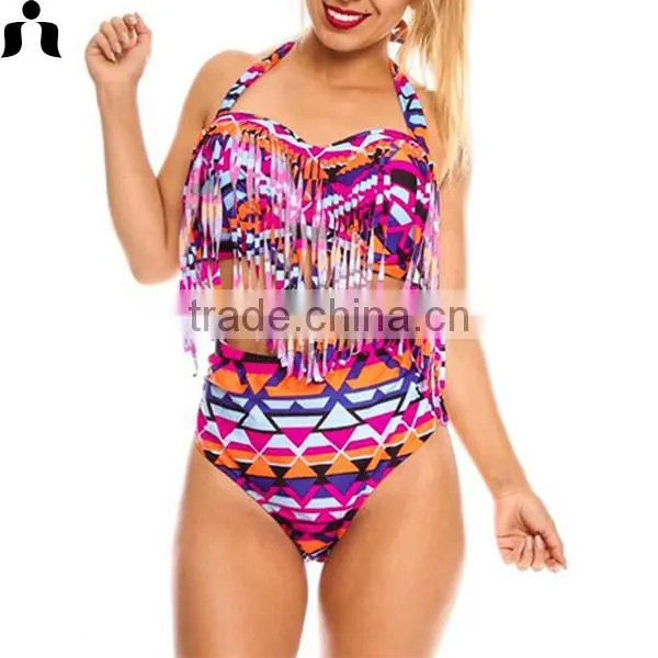 2017 Summer Xxx Sexy Sweet Girl Tassels High Waist Swim Wear photo-3