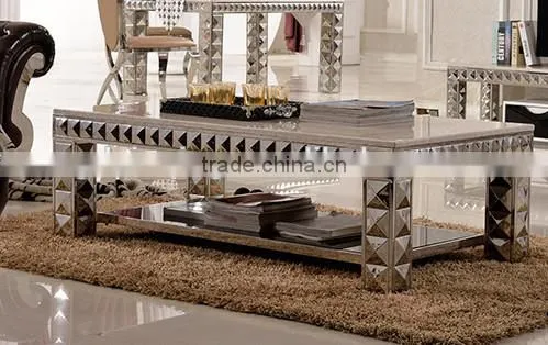 C338 Rectangle Diamond Marble Stainless Steel Coffee Table photo-2