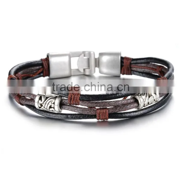 Cheap Price Multilayer Genuine Leather Men Bracelets Casual/Sporty Easy Alloy Hook Link Chain Men Jewelry photo-2