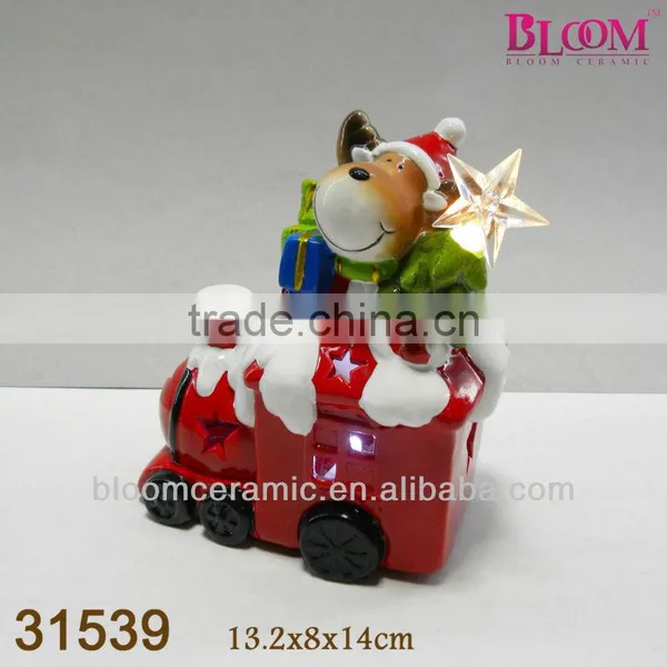 Red Ceramic Outdoor Christmas Train Decoration