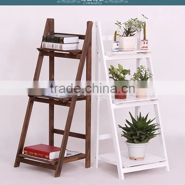 Wooden Folding Bookcase Rack and Lving Room Wooden Flower Planter Furniture photo-2