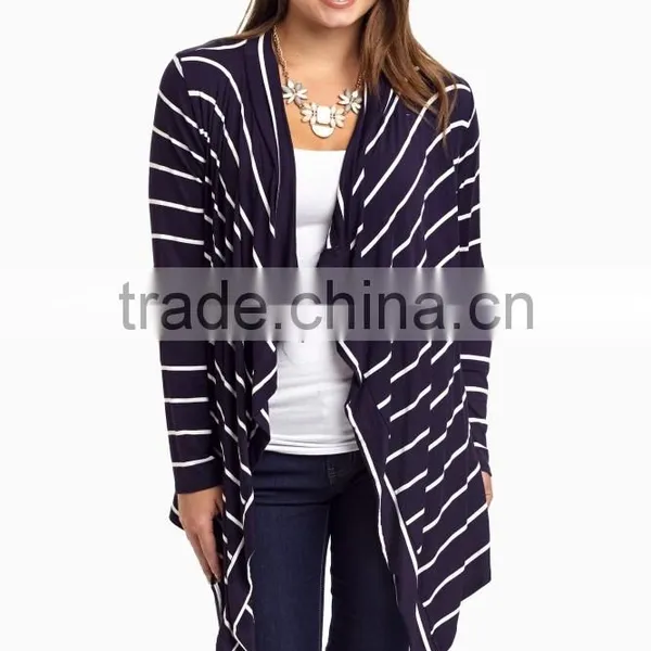 Most Popular Apparel Womens Knitted Cardigan Custom Plus Size Oversized Navy Striped Elbow Patch Cardigan Hot Sale photo-2
