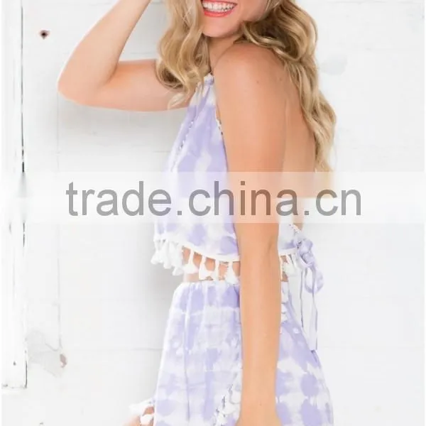 Tie Die 2 Pieces Set Women Two Pieces Dresses With Tassel photo-5