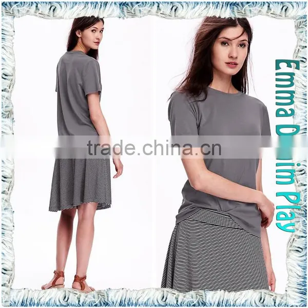 2016 New Simple Designs Plain Style Best Quality Ladies Round Neck Grey Soft Cotton T-Shirt photo-3