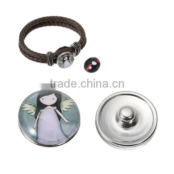 18mm Glass Fit Snap Button Bracelets Round Silver Tone At Random Girl Pattern photo-3