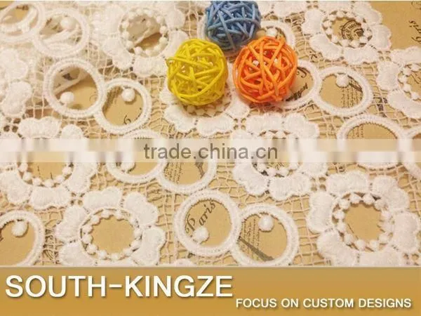 High Quality Clothing Materials Textiles Wide Lace Trim Fabric White Milk Silk 30cm Wide Lace Trim photo-5