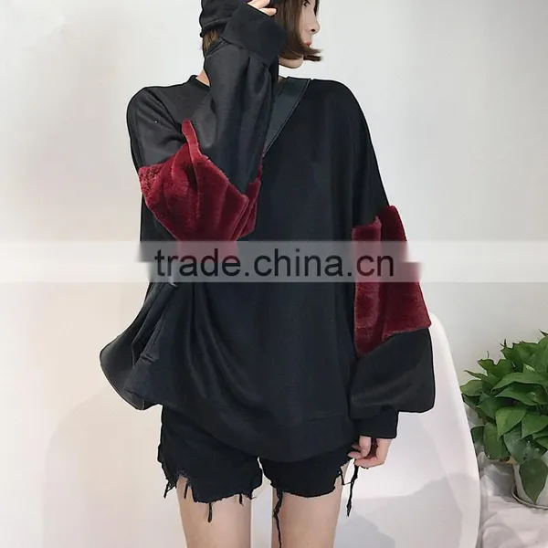 B33747A Wholesale Women Balloon Sleeve Thick Pullover Fur Sweatshirts