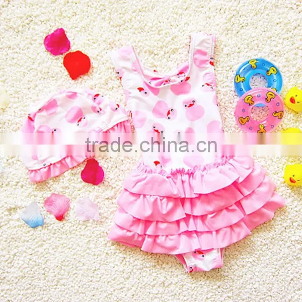 2017 Beautiful Cartonn Young Children's Girls Swimwear Yellow Swimsuit photo-2