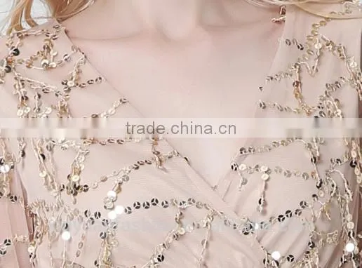 New Long Sleeves Deep V Sexy Dress Net Yarn Tassel Sequins Pictures of Long Skirts Ladies Formal Skirt and Blouse photo-6