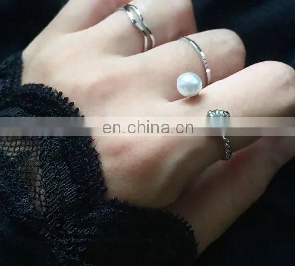 4PCS/Set Gold Plated Minimalist Pearl Diamond Mix Design For Women Knuckle Ring Set photo-3