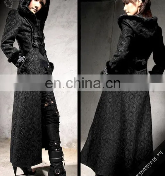 Gothic Long Coat With a Hood Trimmed With Natural Rabbit Fur photo-6