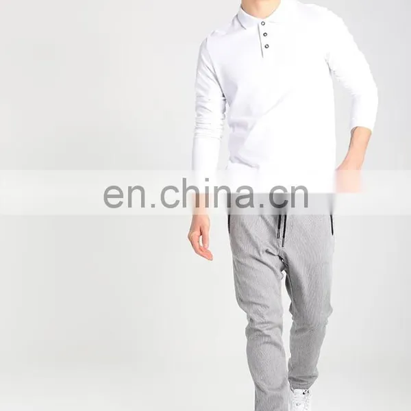 Men White Long Sleeve Polo t Shirts Plain photo-4