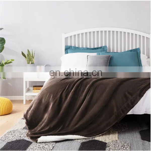 Cheap Brown 100% Superfine Fiber Fleece Sherpa Blanket For Sale photo-4