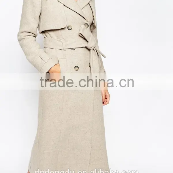 Military Style Long Trench Cashmerefitted Coat for Woman photo-3