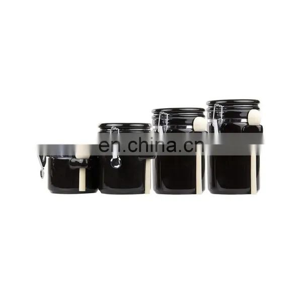 Airtight High Quality Kitchenware Airtight Vacuum Kitchen Ceramic Condiment Food Coffee Storage Jar Canister Set With Lid Spoon photo-4