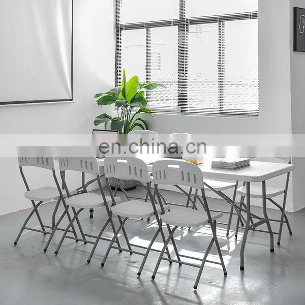 Portable Outdoor Furniture 8ft White Rectangular Plastic Foldable Banquet Catering Bbq Camping Picnic Folding Table photo-2