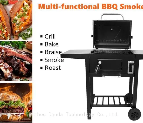 Portable Double-Side Plate BBQ Grill Trolley Easy Cleaning Powder Coated Steel Material Outdoor Garden Camping Smoking Grilling photo-5