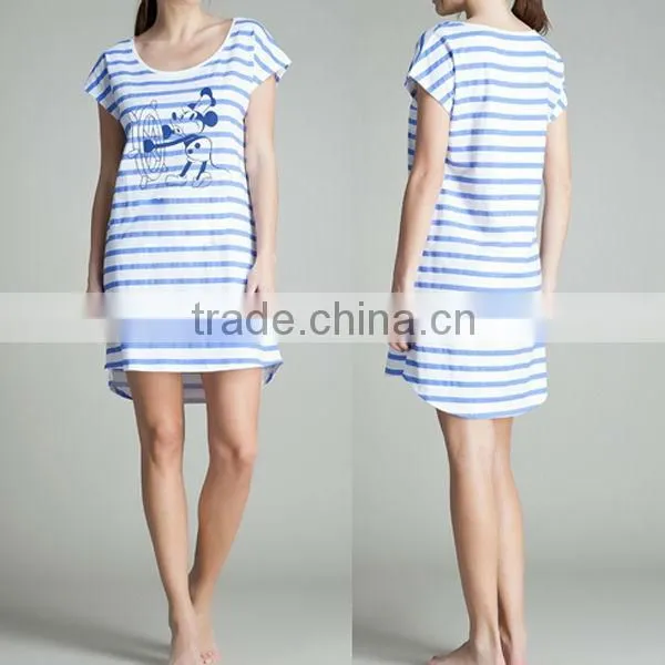 Factory Direct Clothing Wholesale Short Cotton Stripe Nightgown