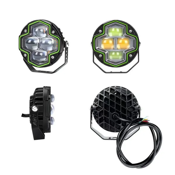 New Motorcycle LED Spotlight Four-Bead Lens 6000K Electric Vehicle Light Integrated Far Angel Eye Flashing External Modified photo-2