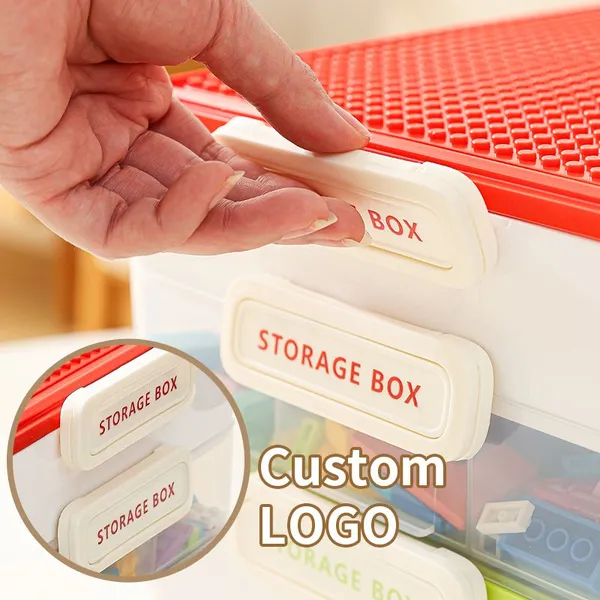 Kids Large Plastic Stackable Toy Storage Box Home Organizer Container Bin With Building Brick Blocks Base photo-3