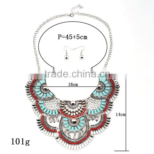 2016 Hot Sale Personality Silver Plated Geometric Pendant Multilayer Tassel Big Jewelry Set photo-4
