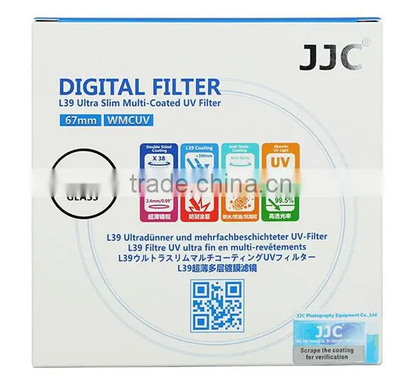 Schott Optical Glass Filter JJC S+ L39 Ultra Slim Multi-Coated UV Filter 38 Layer 99.5% Light Transmission 9HD