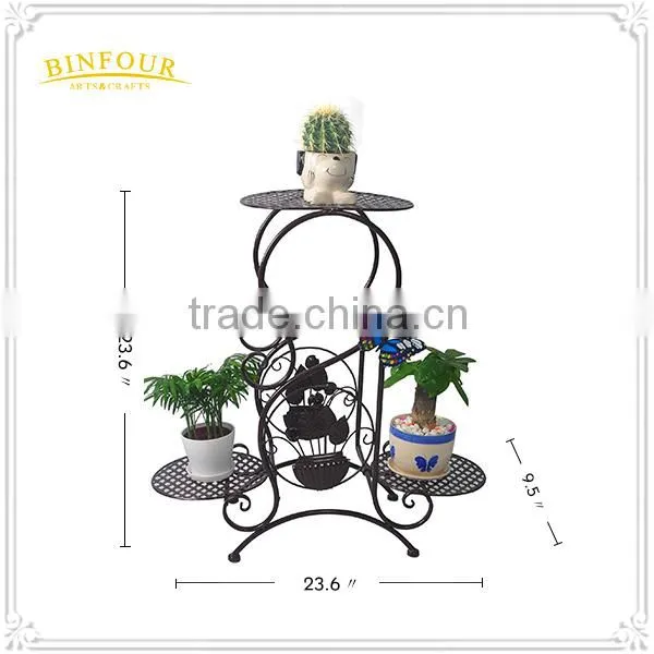 3 Layers Wrought Iron Planters Round Foldable Plant Stand photo-5