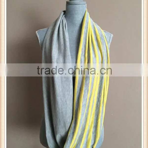 Infinity Scarf With Hidden Pocket - Reversible Heather Grey and Yellow Stripes photo-5