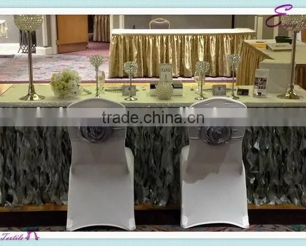 YHK#51 Curly Table Skirt - Polyester Banquet Wedding Wholesale Chair Cover Sash Table Cloth Skirt Linen