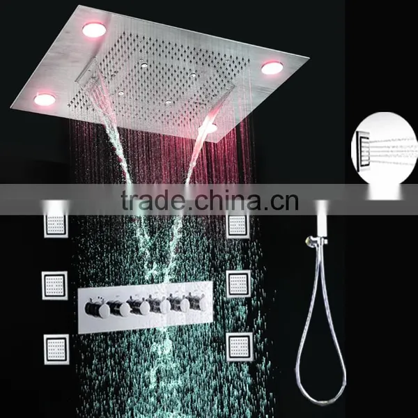 Luxury Bathroom Accessories 5 in 1 Multicolor Remote Control Embed Ceiling Led Rainfall Waterfall Shower Set photo-2