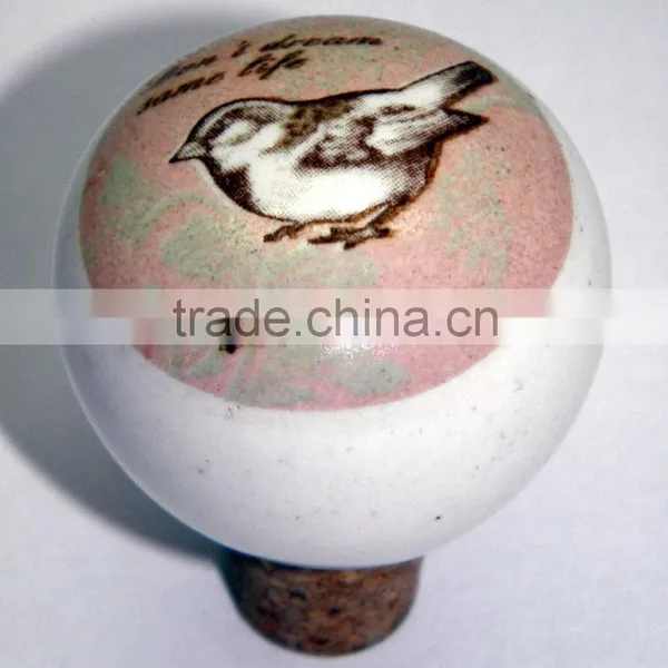 BIRD Theme Sticker Ceramic Bottle Stopper With Cork Attachment