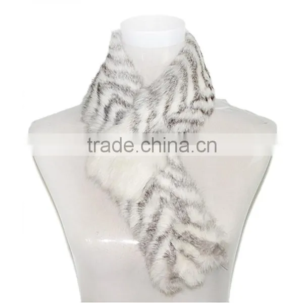 Nature Grey Rabbit Fur Scarf Stripe Scarf KZ140017