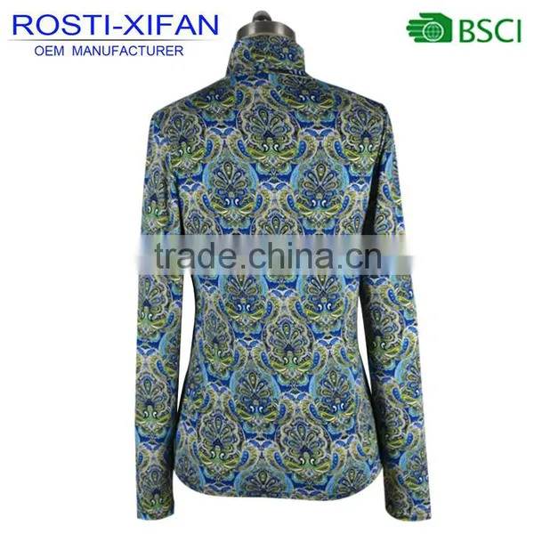 Fashion Design Lady Flowers Printed Turtleneck Top Blouse Elastic Fabric photo-3