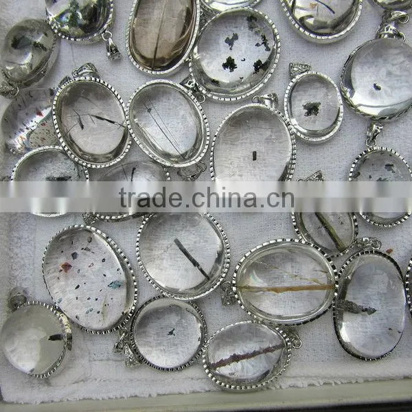 New Unique Black Rutile & Crystal Gemstone Silver Pendant, 925 Sterling Silver Jewelry photo-2