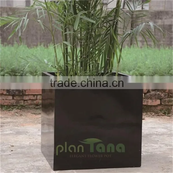 High Quality Square Glazed Black Glass Fiber Flower Pot