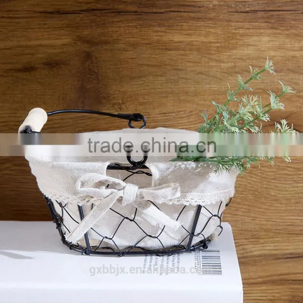Vintage Metal Chicken Wire Storage Basket With Removable Fabric Liner photo-2