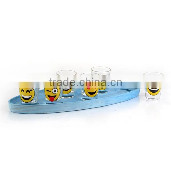 2016 Cute Emoji Shot Glass With Wooden Tray photo-2